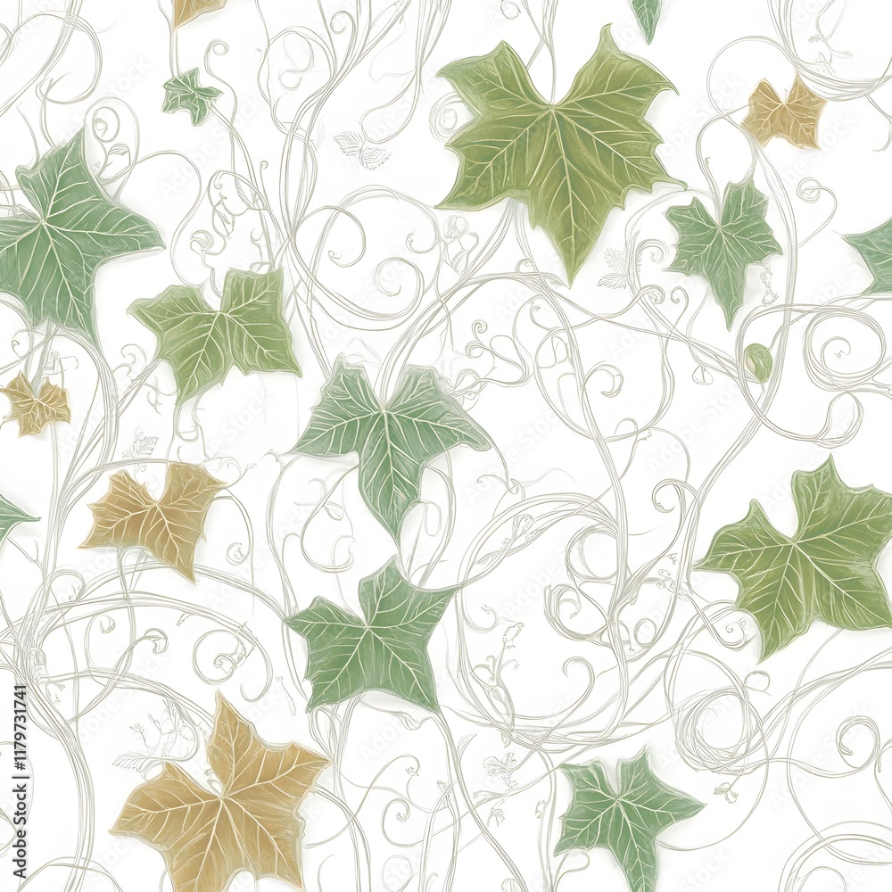 An elegant illustration of vines and leaves that curl and spread gracefully on a clean white background. The vines form a delicate organic pattern, their soft green leaves varying in size, with intric An elegant illustration of vines and leaves that curl and spread gracefully on a clean white background. The vines form a delicate organic pattern, their soft green leaves varying in size, with intric