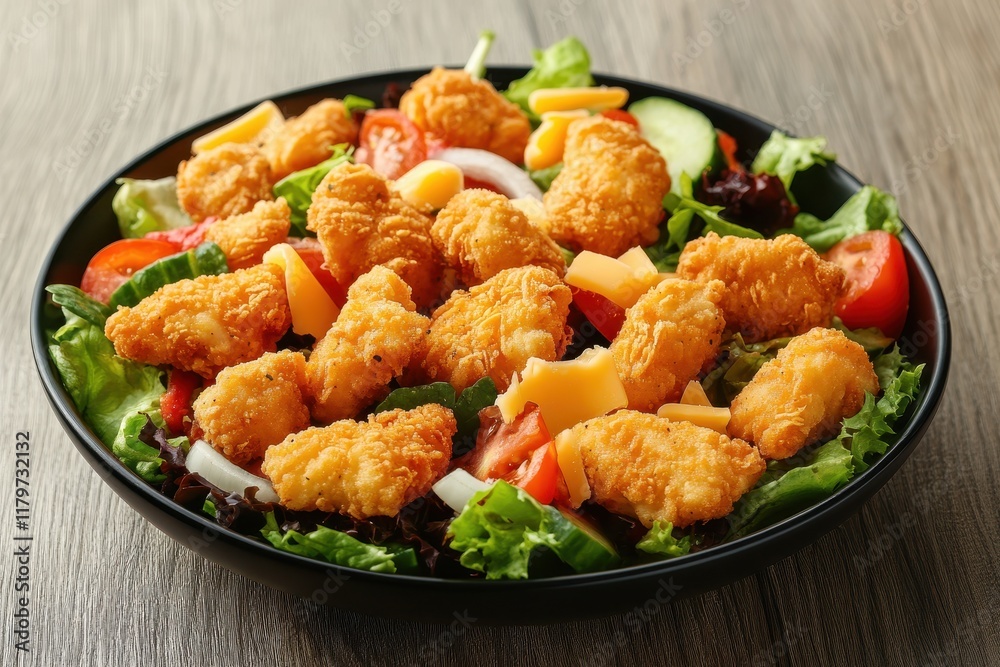 Crispy chicken and veggie salad with cheese Crispy chicken and veggie salad with cheese