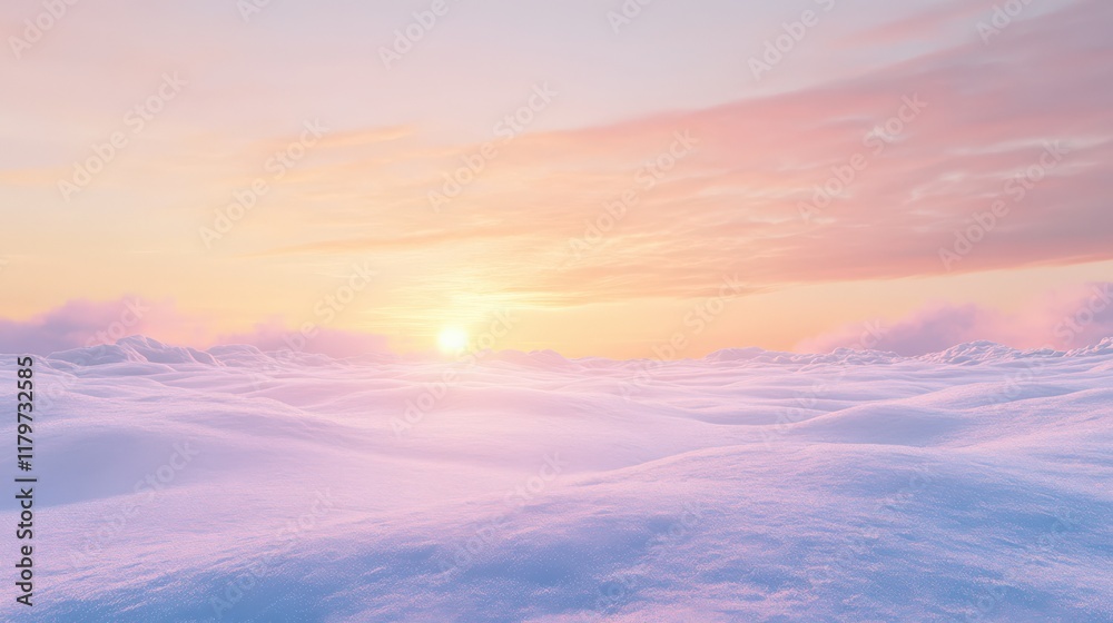 A beautiful, serene sky with a pink sun setting in the distance