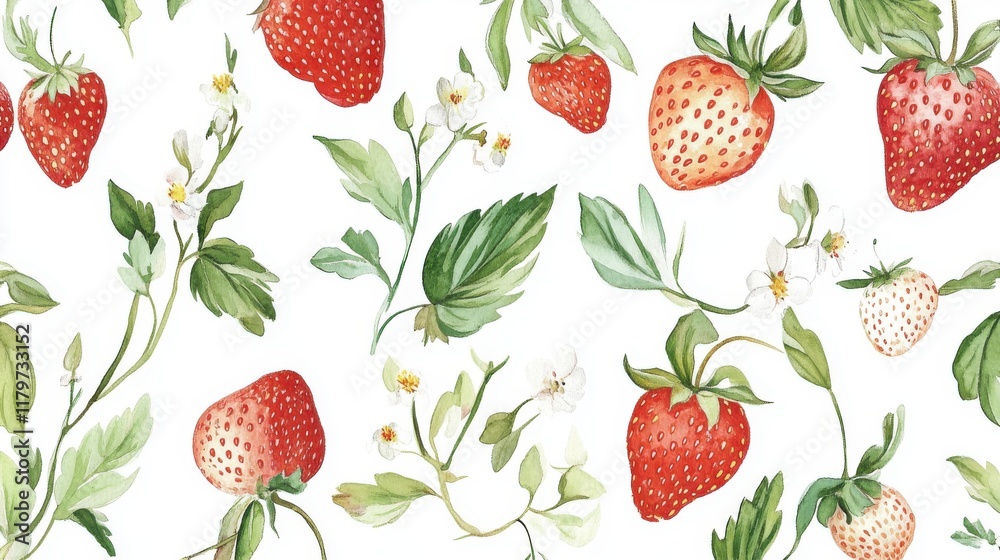 Adorable seamless pattern of strawberries and flower on white background. Cute hand drawn groovy fruit design for fabric prints. Adorable seamless pattern of strawberries and flower on white background. Cute hand drawn groovy fruit design for fabric prints.