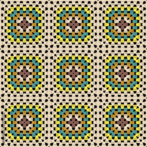 Pattern with crochet granny square wallpaper handmade decorative art design print