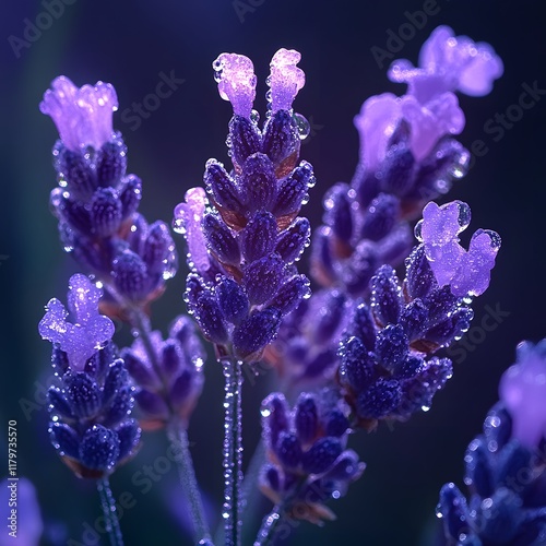 Lavender Flowers in Dewy Glow photo