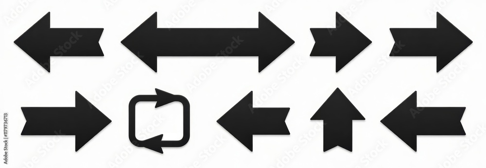 Eight black arrows different directions on white background Eight black arrows different directions on white background
