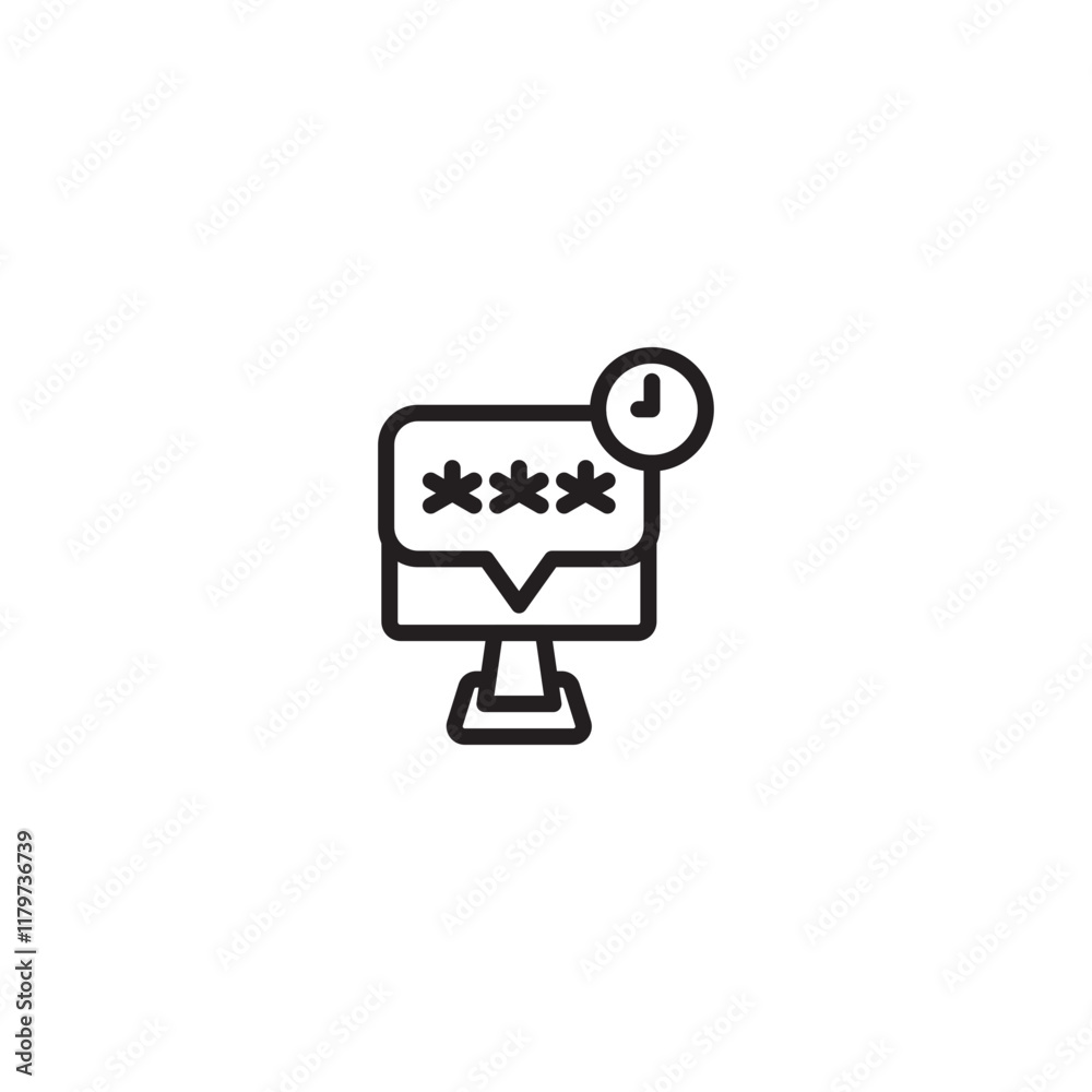 Temporary password. Computer screen with password prompt and timer. Temporary access. Password security with timed expiration. Temporary password. Computer screen with password prompt and timer. Temporary access. Password security with timed expiration.