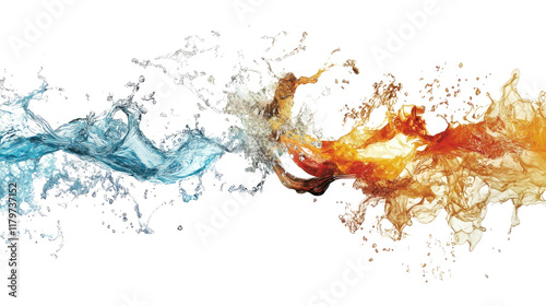 Colorful Abstract Splash of Water and Liquid Smoke Forming Artistic Patterns and Textures in Dynamic Motion