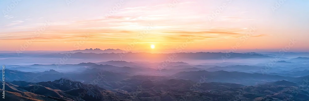 Breathtaking view of a stunning sunrise over misty mountains. The warm colors of the sky blend beautifully with the serene landscape, creating a tranquil and inspiring scene. Breathtaking view of a stunning sunrise over misty mountains. The warm colors of the sky blend beautifully with the serene landscape, creating a tranquil and inspiring scene.