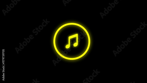 Audio music player icon and glowing loop effect animation. Neon music icon concept in neon double collar circle. Song, note, sound,
