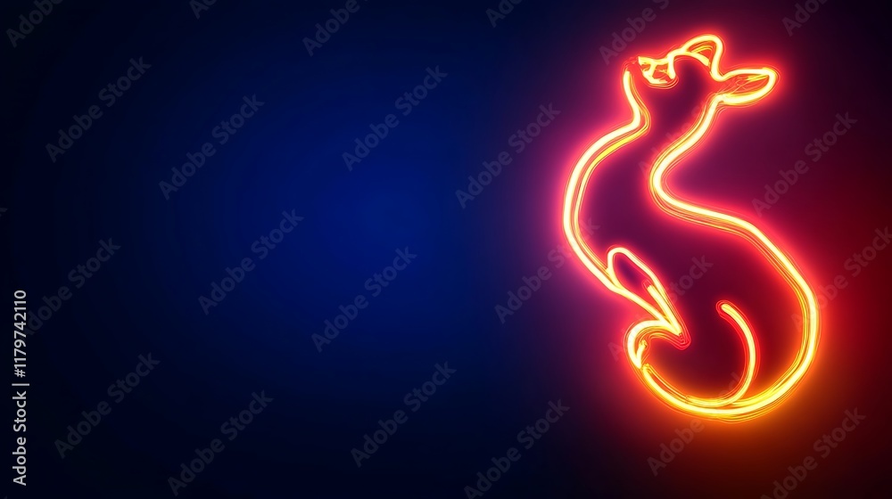 Naklejka premium Neon Cat Silhouette Glowing Brightly Against Dark Background