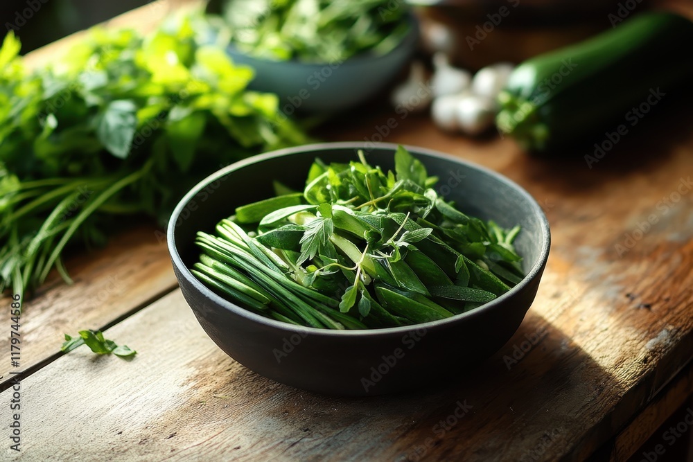 Heated salad featuring young zucchini garlic and herbs