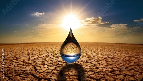 Obraz na płótnie Climate Change - A Waterdrop on dry earth. w salonie