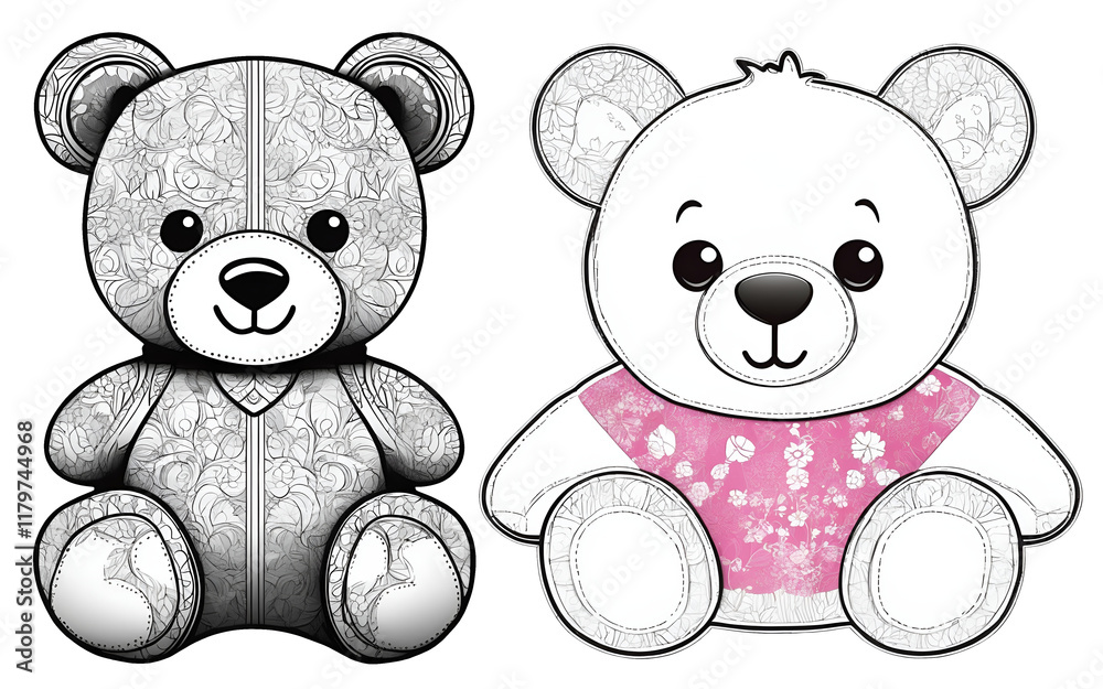 Obraz premium Set of two illustrations of cute bears stylized as light fabric applique for use in clipart, cards, prints and scrapbooking, isolated on a transparent background