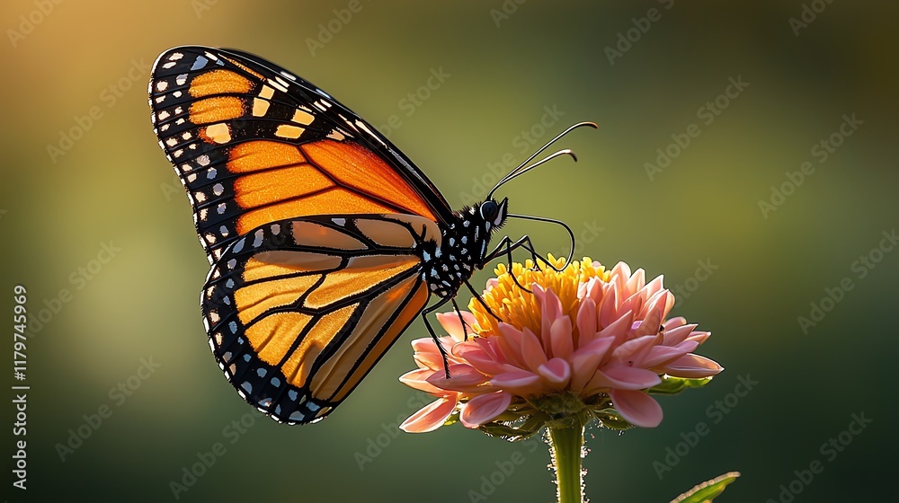 Fototapeta premium Vibrant butterfly perched on a flower.