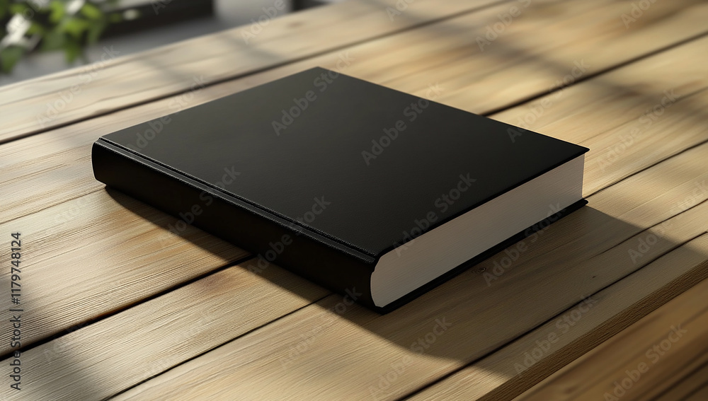 Elegant Black Book on a Wooden Surface Elegant Black Book on a Wooden Surface