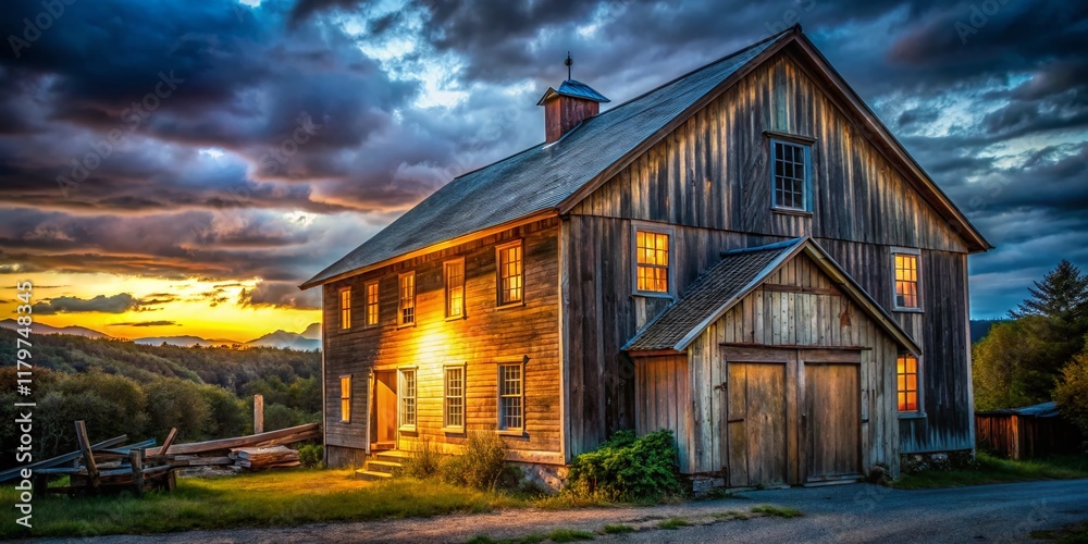 Low Light Photography: Rustic Maine Coastal Building, Evening Ambiance Low Light Photography: Rustic Maine Coastal Building, Evening Ambiance