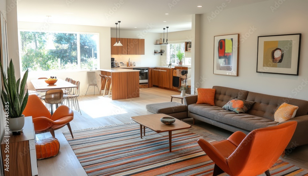 Fototapeta premium Mid Century Modern Living Room Interior Design Home Decor