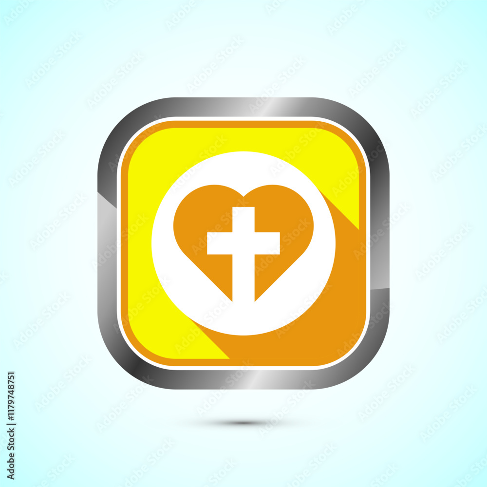 Christian cross icon design illustration, Religion sign. Holy cross logo symbol, Yellow shadow button design Christian cross icon design illustration, Religion sign. Holy cross logo symbol, Yellow shadow button design