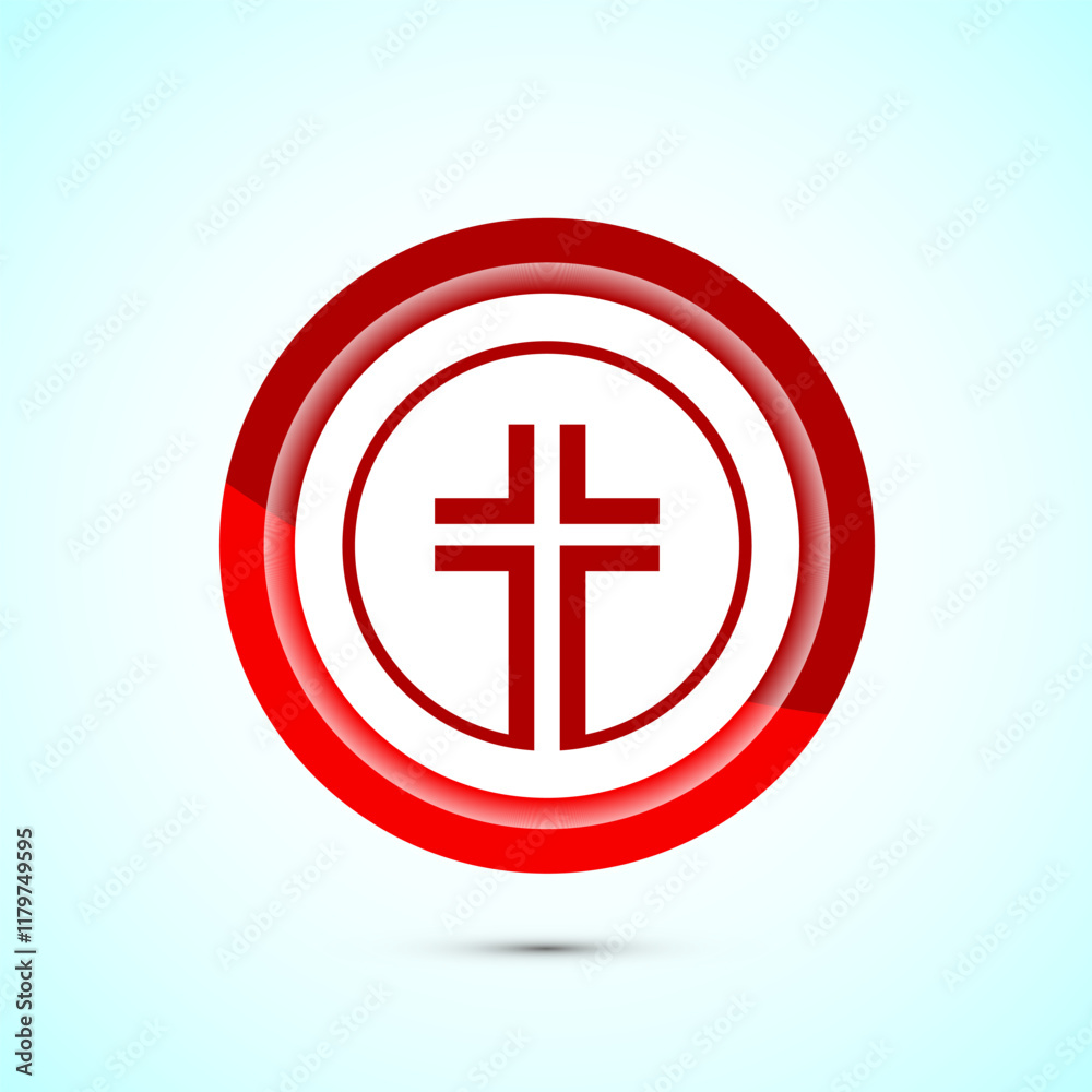 Obraz premium Christian cross icon design illustration, Religion sign. Holy cross logo symbol, Red color button design