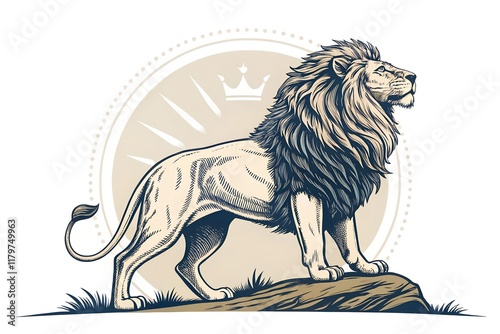 Elegant stand lion drawing art logo symbol design illustration photo