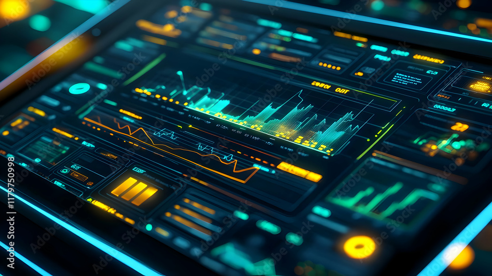 Futuristic Tech 3D Illustration: Digital Dashboard Interface Futuristic Tech 3D Illustration: Digital Dashboard Interface
