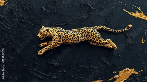 Golden Leopard on Dark Textured Surface. photo