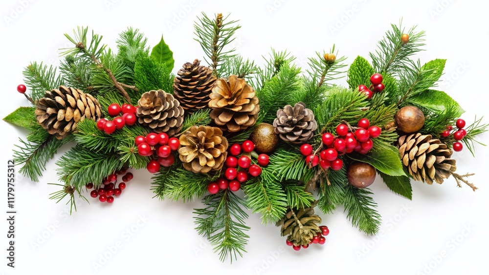 Lush Christmas Garland Isolated on White Background - Festive Holiday Decoration Lush Christmas Garland Isolated on White Background - Festive Holiday Decoration