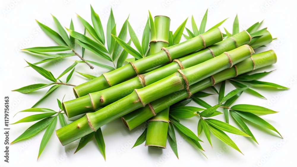 Fototapeta premium Lush Green Bamboo Branches & Shoots Isolated on White Background - Perfect for Design