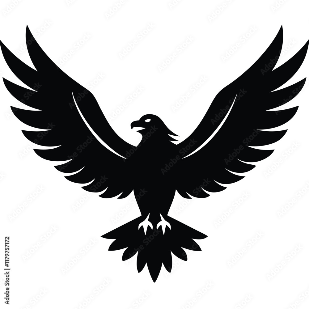 Obraz premium A majestic eagle soaring in the sky with outstretched wings, mountain scenery in the background, vector art.