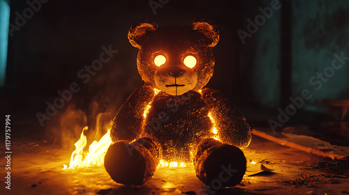 burning teddy bear