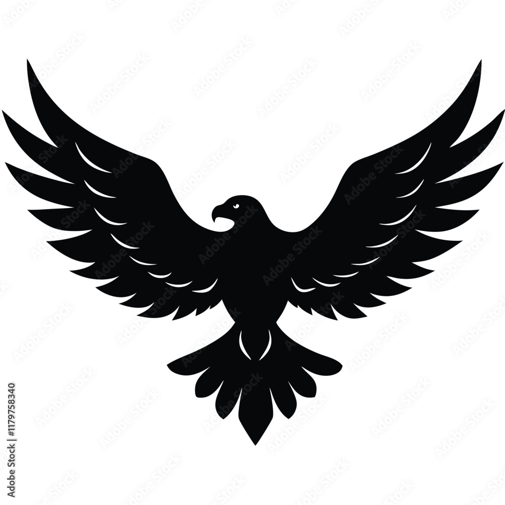 Fototapeta premium A majestic eagle soaring in the sky with outstretched wings, mountain scenery in the background, vector art.