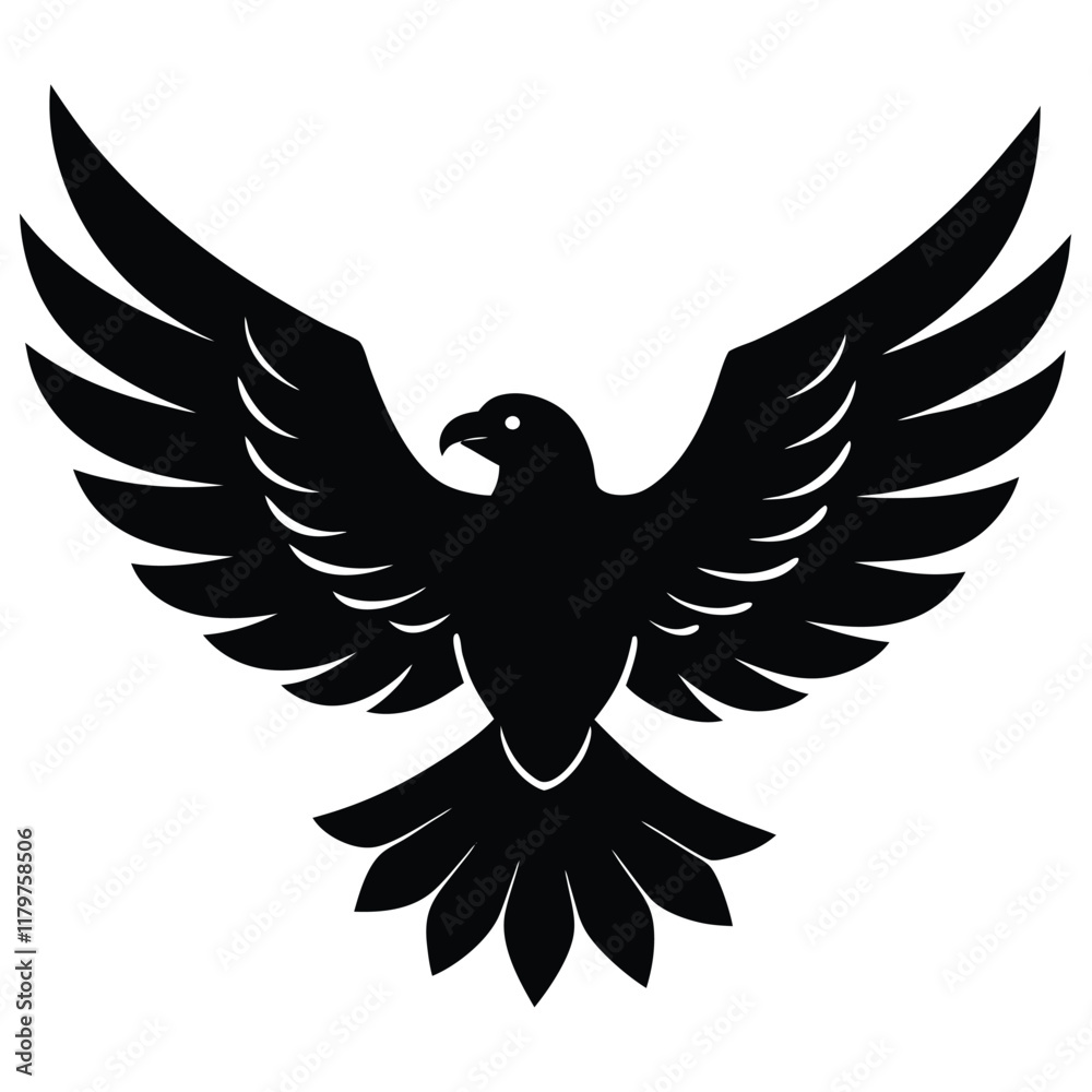 Obraz premium A majestic eagle soaring in the sky with outstretched wings, mountain scenery in the background, vector art.