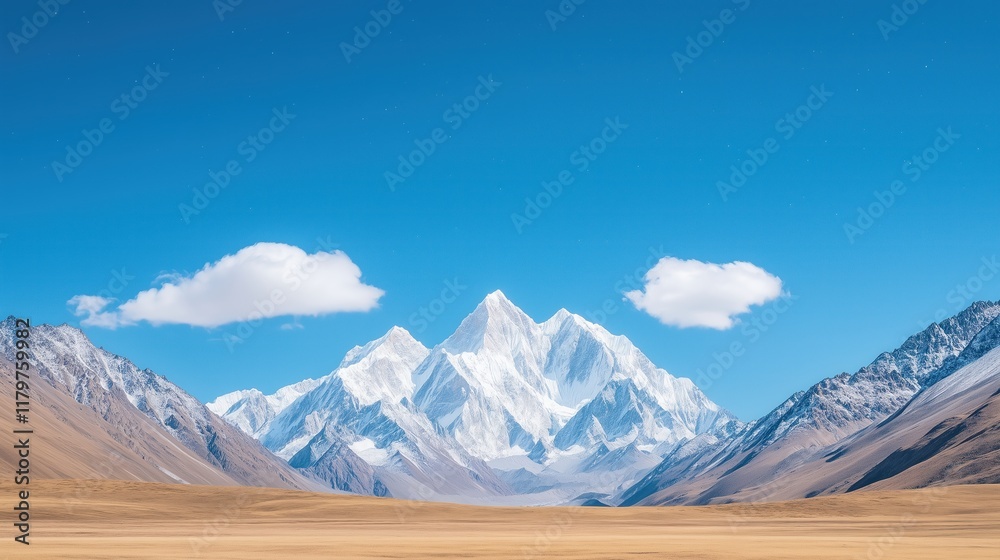 Fototapeta premium Majestic Snow Capped Mountains Under Starry Night Sky with Twinkling Stars Above Rugged Terrain in Remote Wilderness Perfect for Adventure and Travel Enthusiasts Capturing Natural Beauty