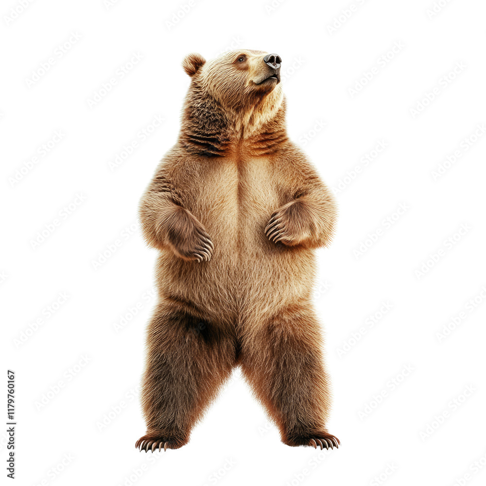 Fototapeta premium Majestic Brown Bear Standing Upright Against a Clean White Background in a Natural Pose