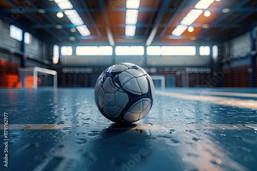Detailed Color Image of Detailed Image of Futsal Ball on Indoor Court