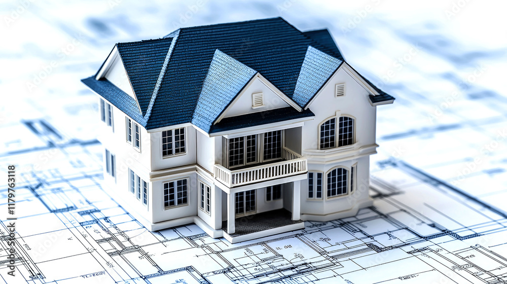 Dream Home Architectural Design: House Model on Blueprint Dream Home Architectural Design: House Model on Blueprint