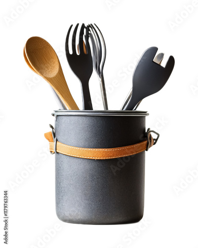 Camping Cooking Utensil Holder for Organized Gear - Isolated on White Background