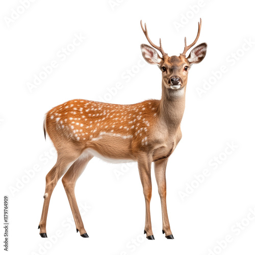 Wallpaper Mural A Majestic Young Deer Standing Gracefully in Soft Natural Light Surrounded by Lush Green Grass and a Flawless Blue Sky Torontodigital.ca