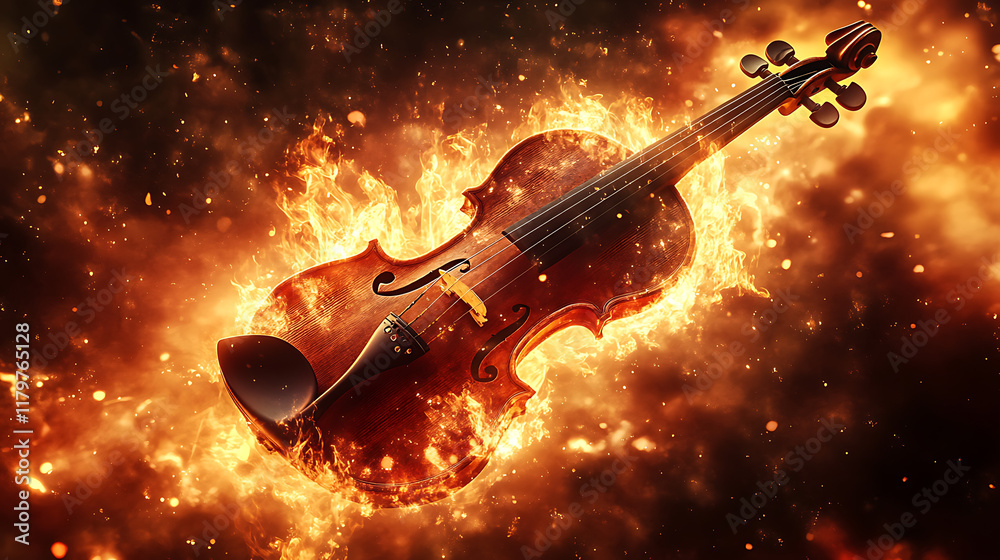 Fototapeta premium the violin is on fire