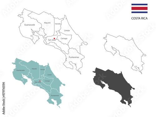 4 style of Costa Rica map vector illustration have all province and mark the capital city
