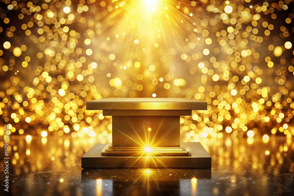 Obraz premium Luxurious Golden Podium Award Ceremony Evening Event Sparkling Backdrop Stock Photo