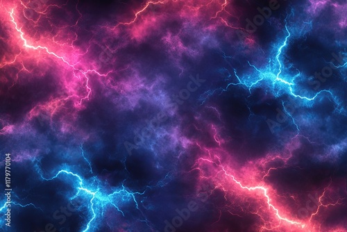 Captivating Digital Background of Vibrant Pink and Blue Lightning Strikes Illuminating a Dark Cloudy Sky for Modern Design and Artistic Creation