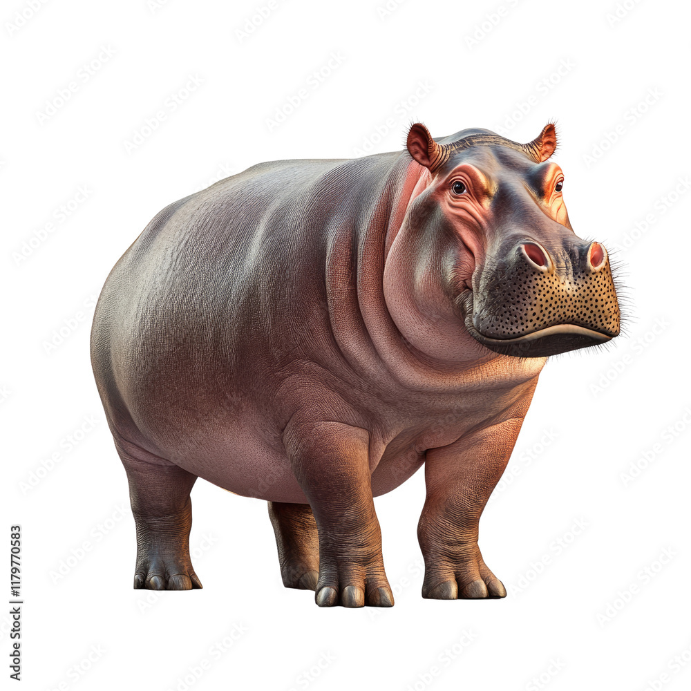 Realistic 3D Illustration of a Hippopotamus Standing in a Natural Pose with Detailed Texture and Lighting Effects Realistic 3D Illustration of a Hippopotamus Standing in a Natural Pose with Detailed Texture and Lighting Effects