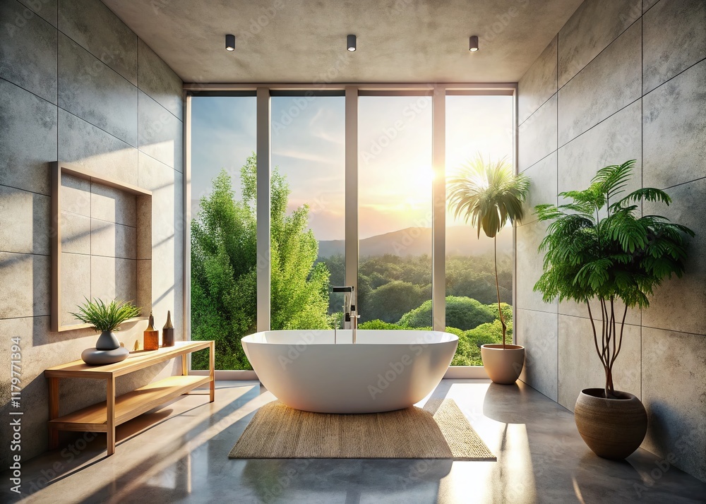 Fototapeta premium Luxurious Modern Bathroom with Freestanding Bathtub & Natural Light