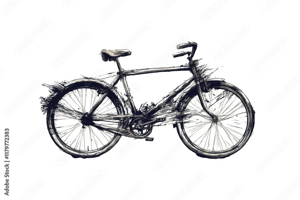 Fototapeta premium Broken bicycle sketch in raster, embodying imperfection and persistence. PNG transparent background.