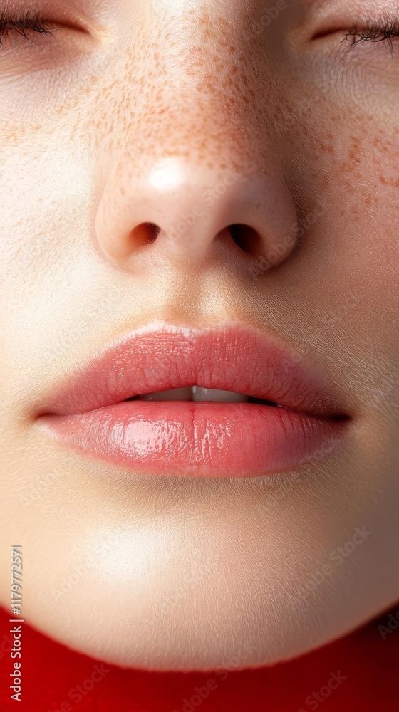 Naklejka premium Close-up of freckled face and lips