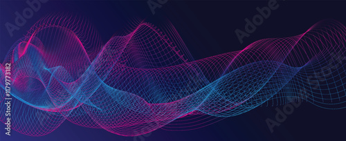 innovation wave line background with smooth shape. Beautiful waving line in blue background color. Horizontal banner template. Abstract smoke template.