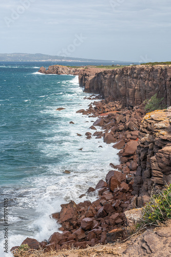 Obraz na płótnie The beautiful high red cliffs of Macorì on the island of Sant'Antioco in Sardinia w salonie