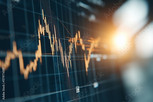 Closeup financial chart with uptrend line candlestick graph in stock market, Finance concept and business photo