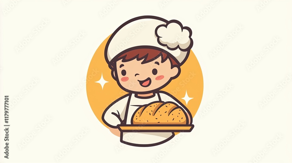 Happy Young Baker Boy Holding Freshly Baked Bread Happy Young Baker Boy Holding Freshly Baked Bread