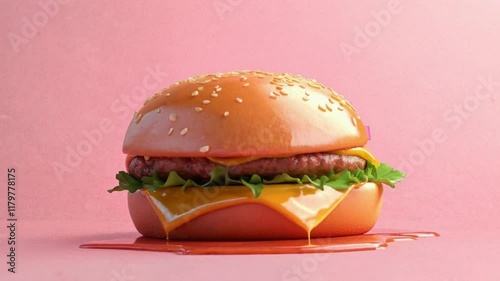 a delicious burger on a pink background