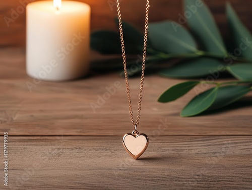 Matching couple s necklaces with halfheart pendants, displayed with a romantic candlelit setup photo